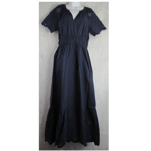 On 34th Women's Cotton Embroidered A-Line Maxi Dress, Intrepid Dark Blue, Small - Picture 1 of 8